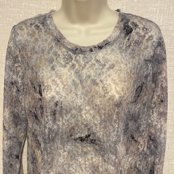 LOGO Printed Tie-Dye Sheer Lace Top - Picture 1 of 5